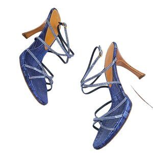 Sebastian Milano Criss Cross Ankle Strap Denim Stilettoes Heels